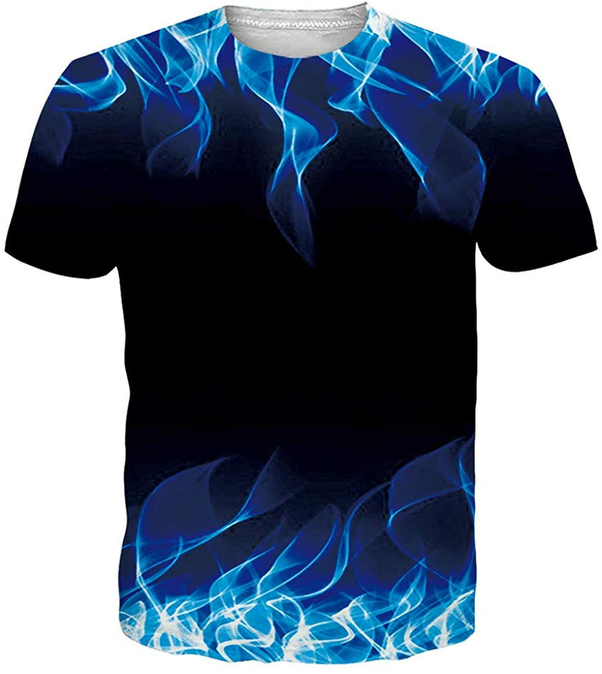 Unisex Cool Novelty 3D Graphic Print T Shirts Summer Short Sleeve Crewneck Tees Casual Tops Blue Fire Flame