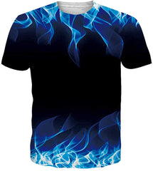 Unisex Cool Novelty 3D Graphic Print T Shirts Summer Short Sleeve Crewneck Tees Casual Tops Blue Fire Flame