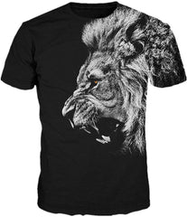 Unisex 3D Wolf T Shirts Couples Summer Short Sleeve T Shirts Casual Tees Black Lion