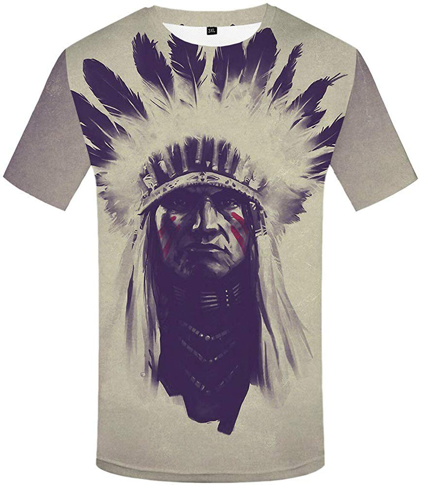 Unisex 3D Printed Creative Graphic Short Sleeved Soft T Shirt for Men Tee Native American T Shirts