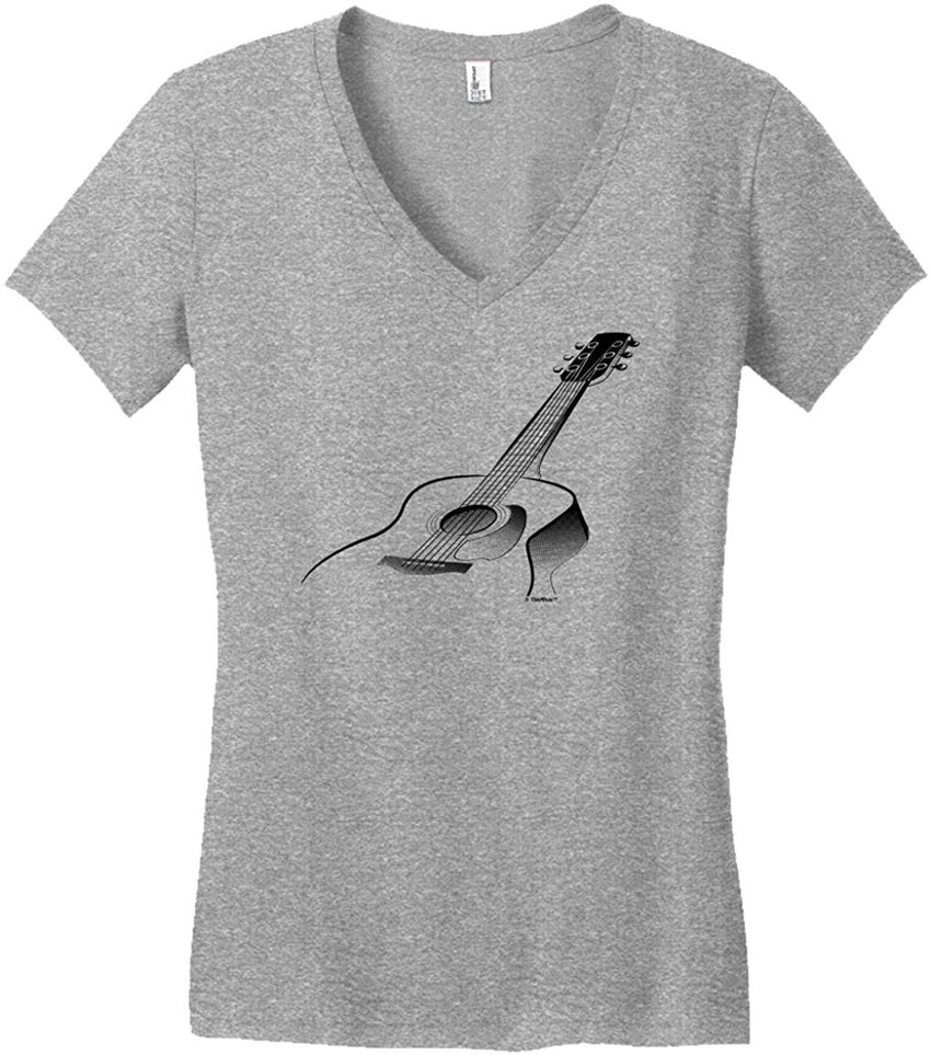 Guitar Gifts 3D Acoustic Guitar Music Clothing Juniors Vneck Light Heather