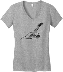 Guitar Gifts 3D Acoustic Guitar Music Clothing Juniors Vneck Light Heather