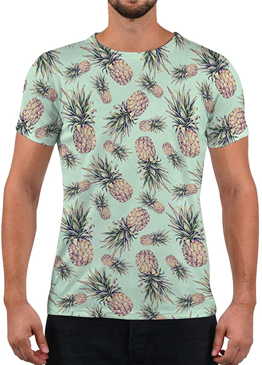 Unisex Fashion 3D Print T Shirts Funny Graphics Pattern Crewneck Short Sleeve Tees for Mens Womens Pineapple
