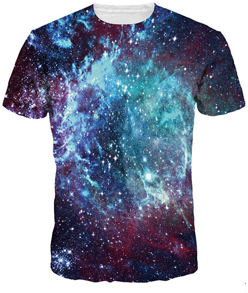 Sanatty Unisex Womens Mens Summer T Shirts Graphic 3D Galaxy T Shirts Tops Couple Tees Blue Galaxy
