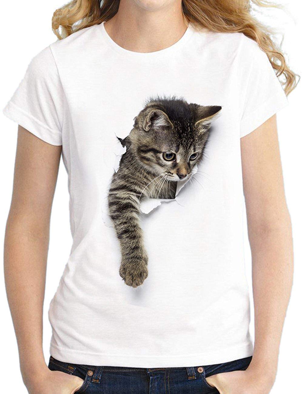 Women's and Men's Summer Cat Printed T Shirts 3D Cat Cute Valentine Tee Shirts Graphic Family T Shirts Tops Women and Men White 6