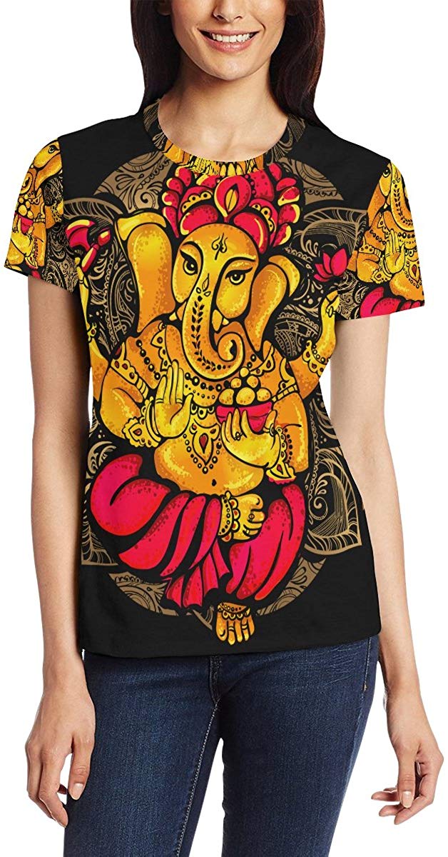 Franzibla Ganesh Ganesha Women's 3D Printed Short Sleeve T Shirt Top Tee Nature