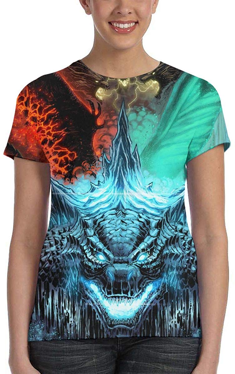 Womens God Zilla 2 King of Monsters 3D Printed Short Sleeves Shirt Godzi32