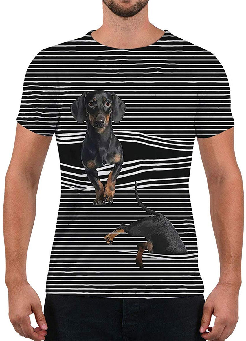Unisex Fashion 3D Print T Shirts Funny Graphics Pattern Crewneck Short Sleeve Tees for Mens Womens Stripe Dog