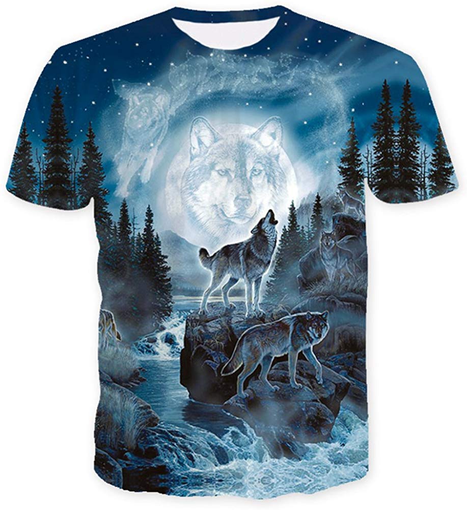 Fashion Mens 3D Digital Printed Design Pattern T Shirts Top Tees Wolf