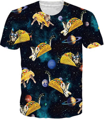Unisex Casual 3D Print Animal Short Sleeve T Shirt Graphic Tees Black Pizza Cat