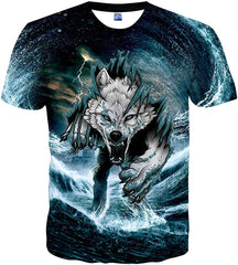 Unisex 3D Print Tshirts Short Sleeve Cool Graphic Tees for Women Men Wolf blue