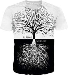 Mens T Shirts 3D Graphic Short Sleeve Tees Funny Printed Summer Tops Tree Root Black White