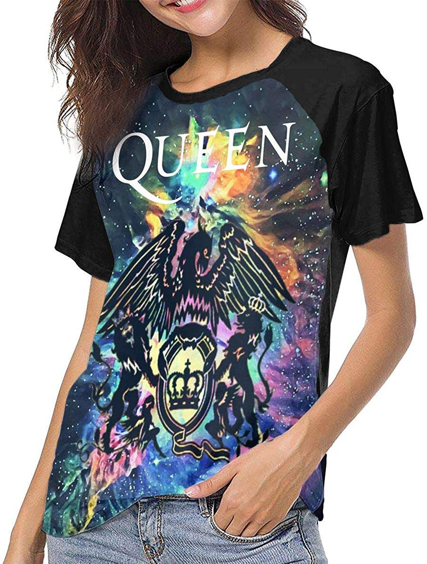 Queen Rock Band Freddie Mercury Short Sleeve Womens 3D Print Baseball T Shirt Hip Hop Sports Raglan Tee Top Shirt Black1