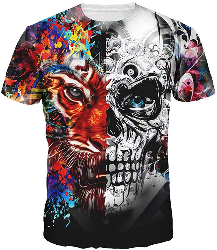 Unisex Casual 3D Wolf Head Pattern Printed Short Sleeve T Shirts Top Tees Skull Tiger