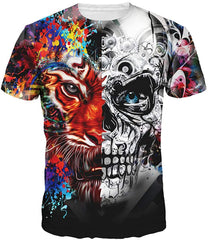 Unisex Casual 3D Wolf Head Pattern Printed Short Sleeve T Shirts Top Tees Skull Tiger