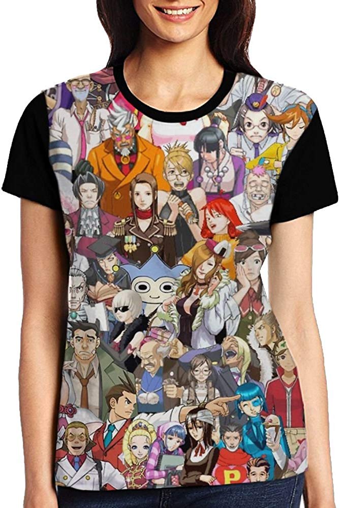 Womens 3D Digital Printed Ace Attorney Short Sleeve T Shirts Tees Black