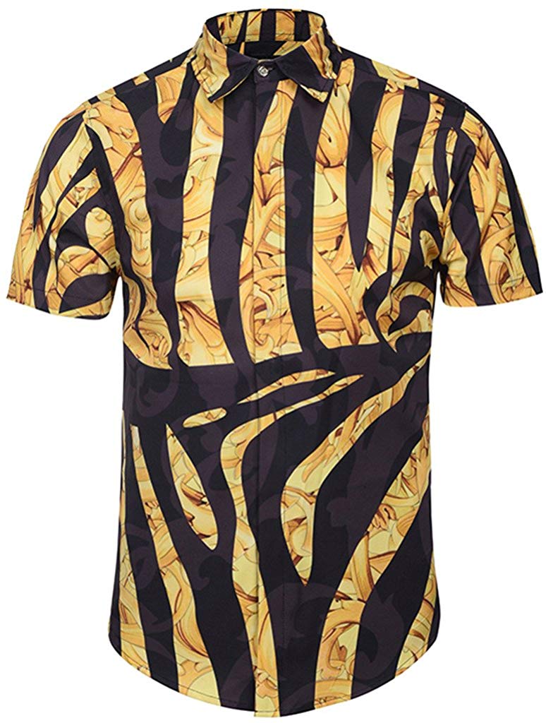 Men's Short Sleeve Luxury Print Button Dress Shirt Y1782 02