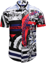 Men's Short Sleeve Luxury Print Button Dress Shirt Y1782 48
