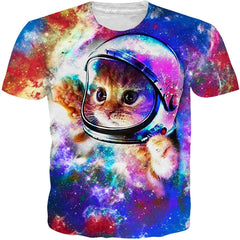 Unisex Short Sleeve T Shirts 3D Novelty Print Casual Funny Graphic Tees S 3XL Galaxy Cat