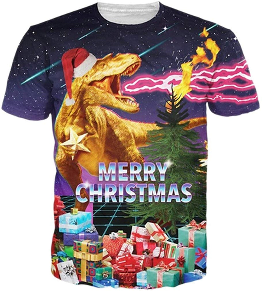 Unisex Short Sleeve T Shirts 3D Novelty Print Casual Funny Graphic Tees S 3XL Christmas Dinosaur