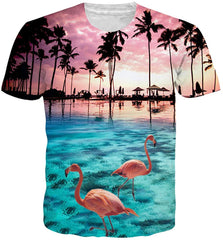 Men Women 3D Novelty Graphic T Shirts Short Sleeve Crewneck Tie Dye Tee Tops for Casual Flamingo1