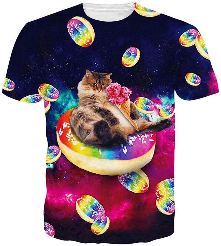 Unisex Short Sleeve 3D Digital Printed Personalized T Shirts Tees Cat Donuts