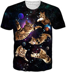 Unisex Cool Novelty 3D Graphic Print T Shirts Summer Short Sleeve Crewneck Tees Casual Tops Galaxy Space Kitty Cat