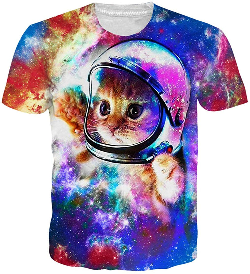Mens T Shirts 3D Graphics Print Short Sleeve Funny Summer T Shirts 2 Astronaut Cat