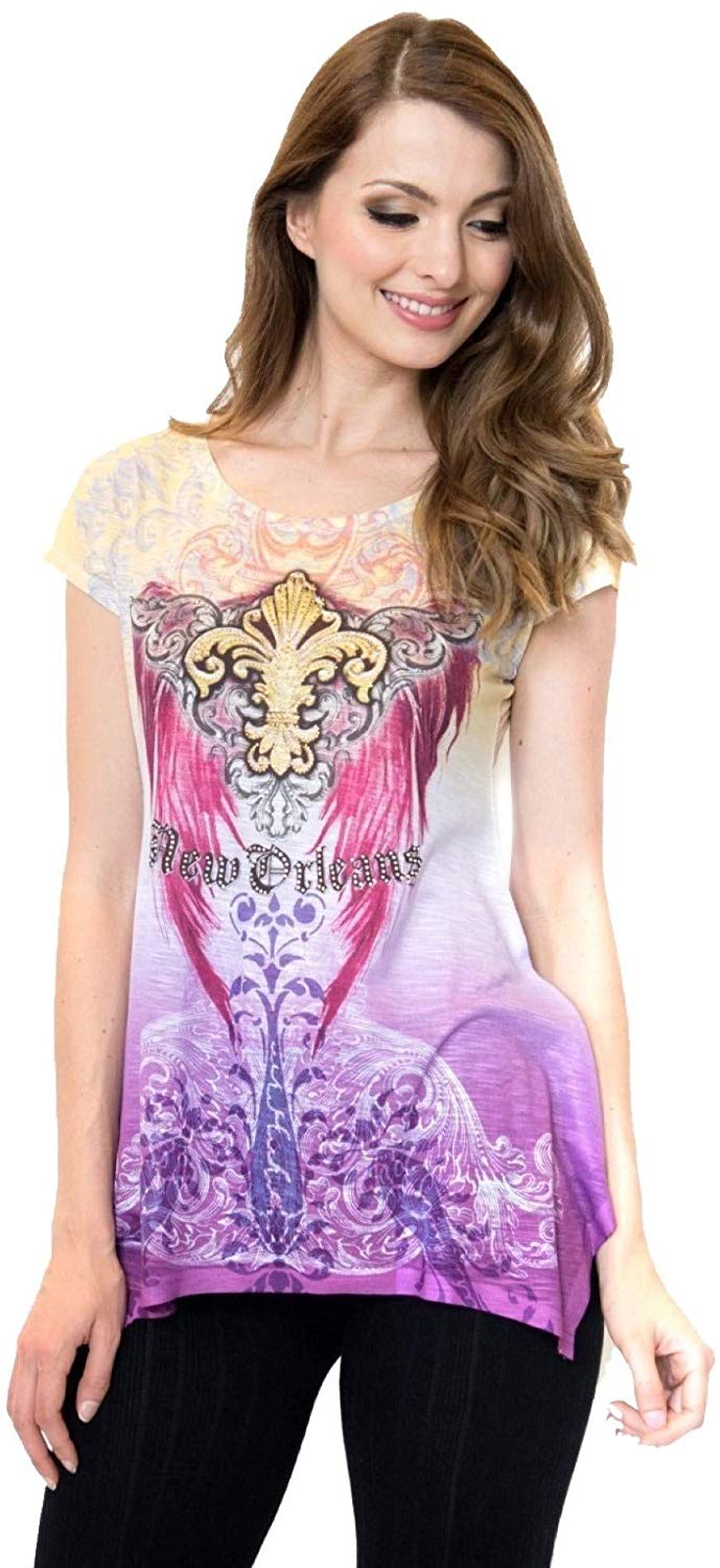 New Orleans Mardi Gras Shirt Vibrant & Colorful Print with Bling Multicolored #2