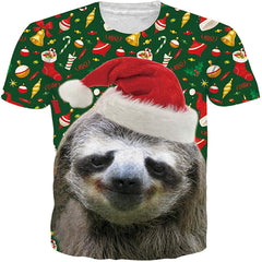Unisex Short Sleeve 3D Digital Printed Personalized T Shirts Tees Xmas Sloth