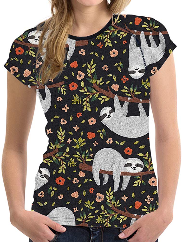 Horse Print Women T Shirt Art Design Tee Girls Elastic Short Sleeve Cute Sloth