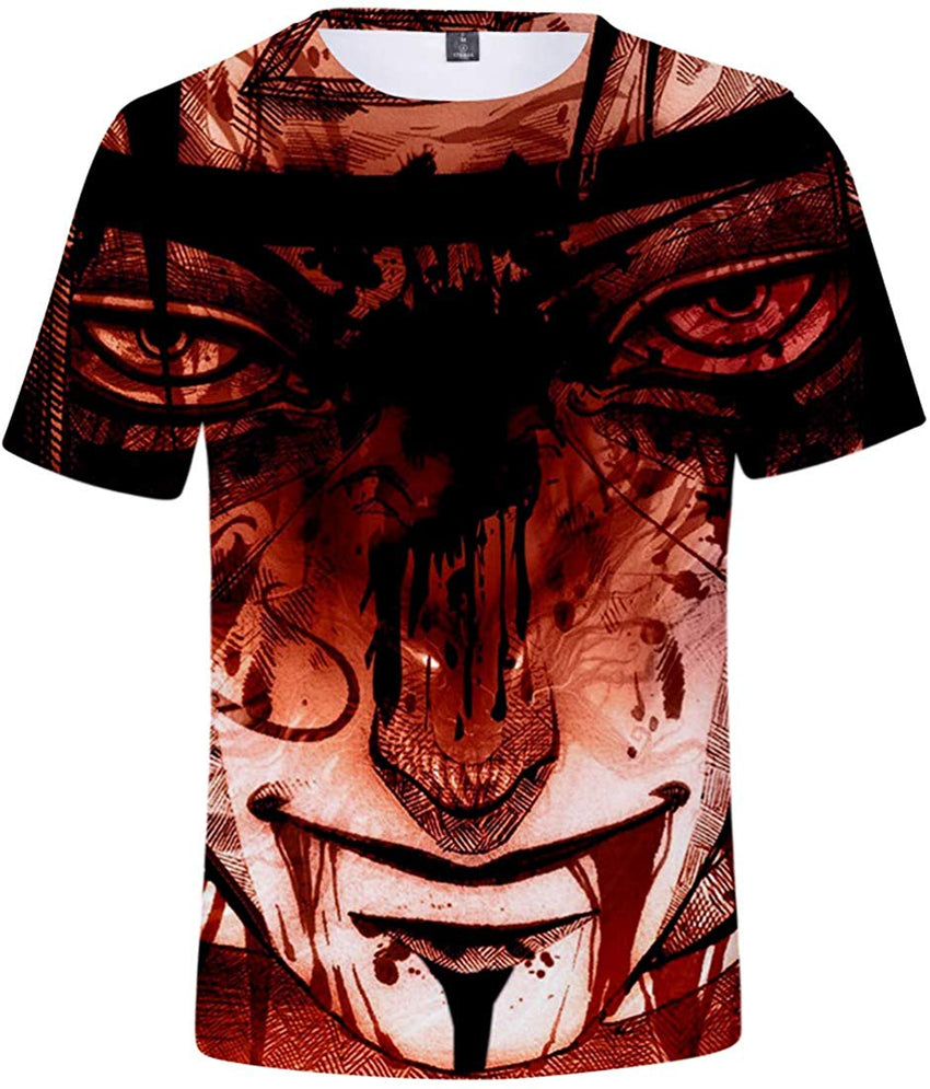 Unisex Novelty Tee Tops 3D Printed with The Japanese Anime Naruto T Shirts for Men Women Blood Face