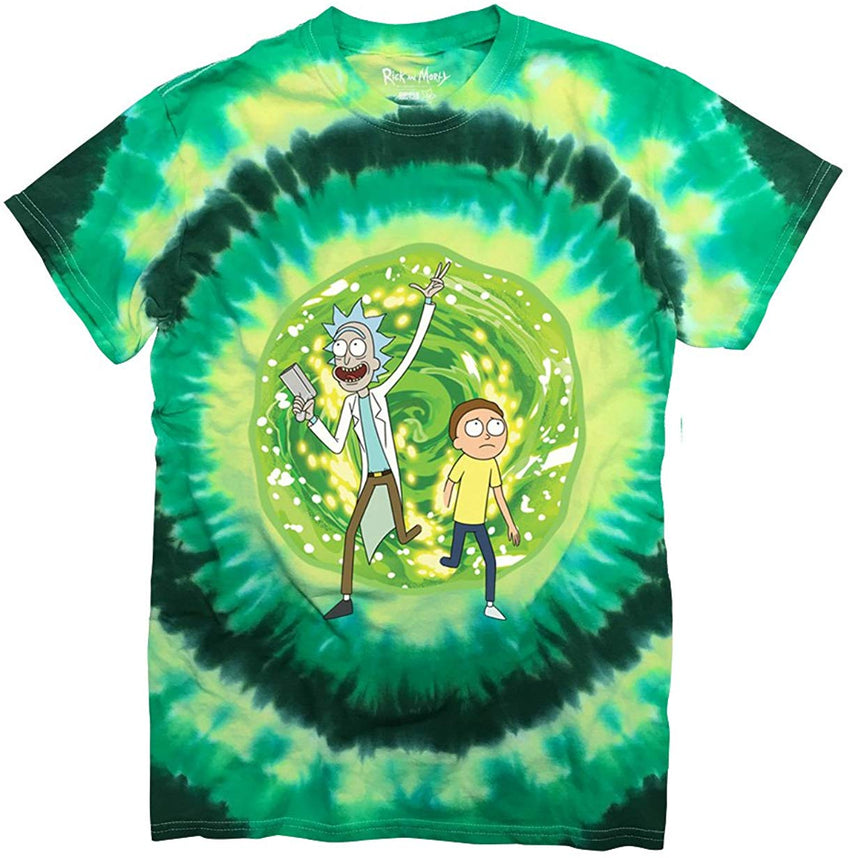 Rick and Morty Large Portal Adult T Shirt Green Tye Dye