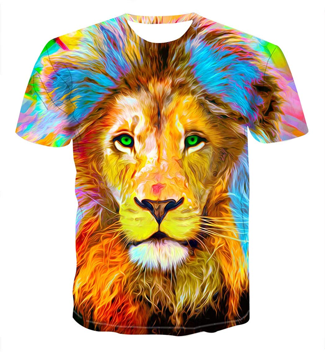 Fashion Mens 3D Digital Printed Design Pattern T Shirts Top Tees Color Lion