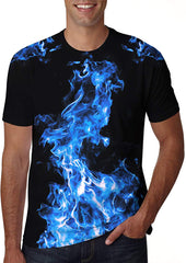 Unisex 3D Creative Print Short Sleeve T Shirt Casual Graphic Tees Blue Fire