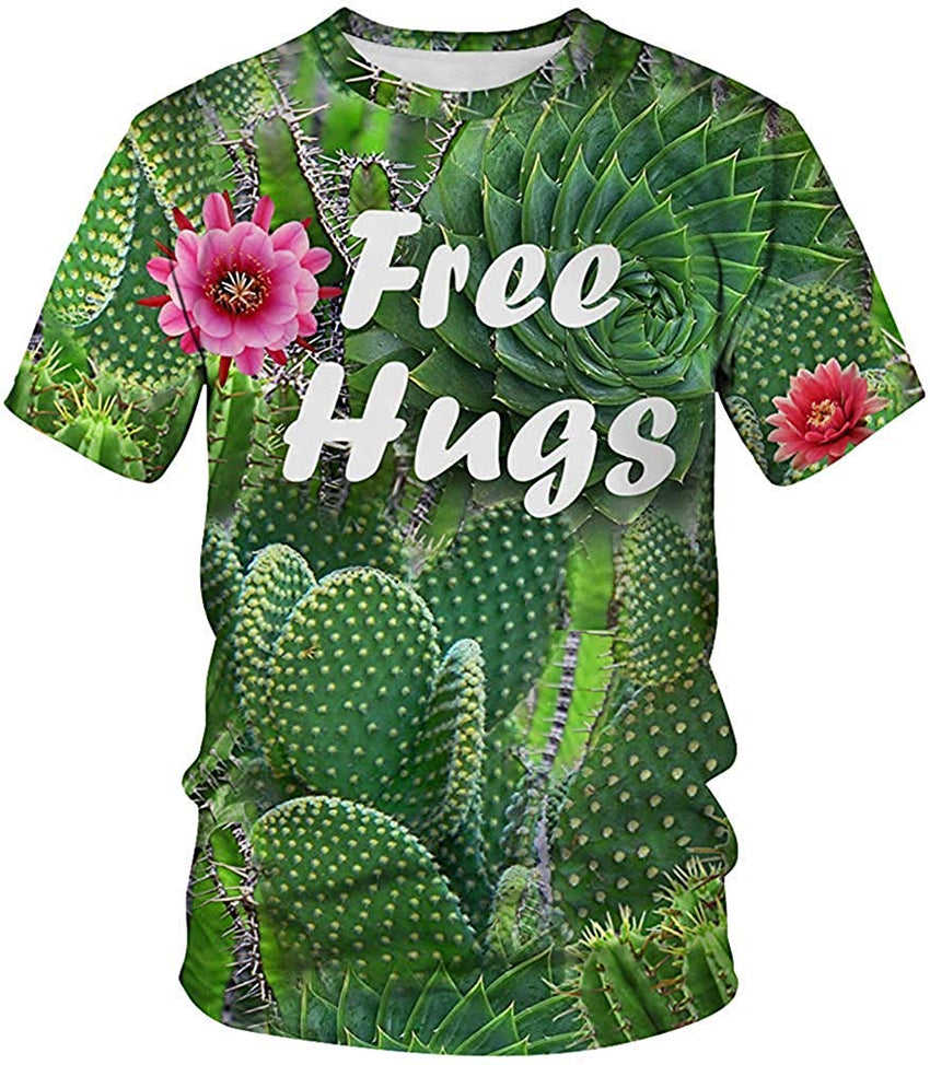 Men's Colorful 3D Animal Galaxy Print T Shirt Short Sleeve Fashion Casual Tees Cactus