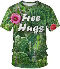 Men's Colorful 3D Animal Galaxy Print T Shirt Short Sleeve Fashion Casual Tees Cactus