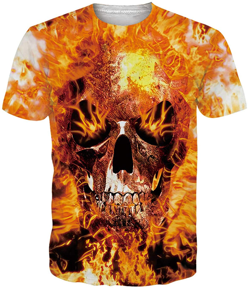 Unisex 3D Printed Pattern Short Sleeve T Sleeve Cool Graphic Tees Top Fire Skull