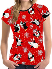 Horse Print Women T Shirt Art Design Tee Girls Elastic Short Sleeve Penguin