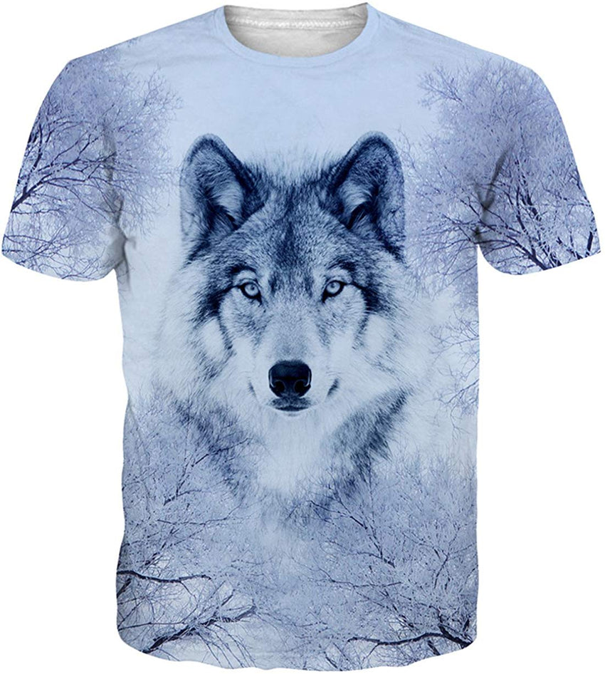 Unisex Cool Novelty 3D Graphic Print T Shirts Summer Short Sleeve Crewneck Tees Casual Tops Wolf