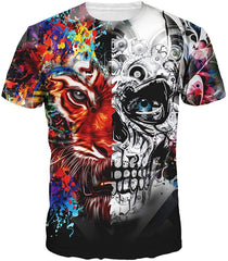 Velynce Unisex Thin Shirts Stylish 3D Digital Printed Lion Skull Casual Personality T Shirts Couple Clothing Tiger #1