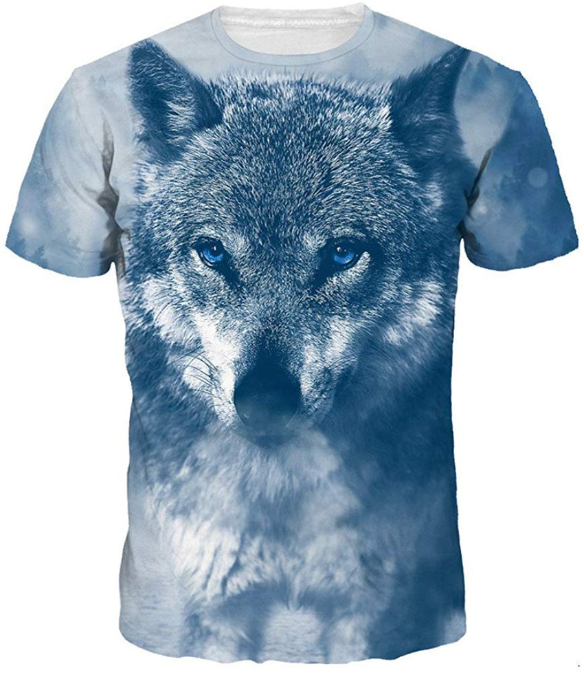 Unisex Casual 3D Wolf Head Pattern Printed Short Sleeve T Shirts Top Tees Cute Wolf