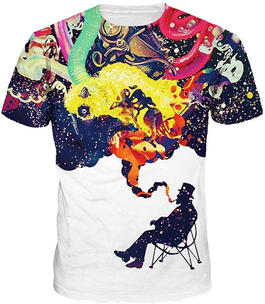 Velynce Unisex Thin Shirts Stylish 3D Digital Printed Lion Skull Casual Personality T Shirts Couple Clothing Smoking Starry #30