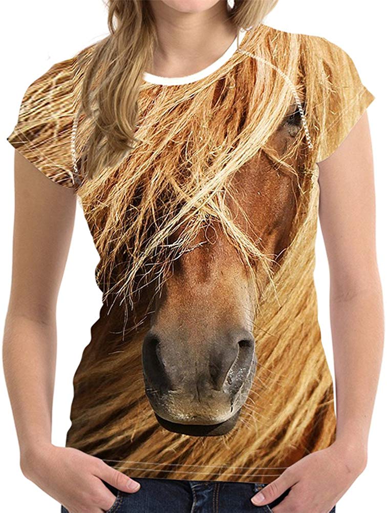 Summer T Shirt Women Casual Funny 3D Horse Crop Tops Girls Tees Tops Horse5
