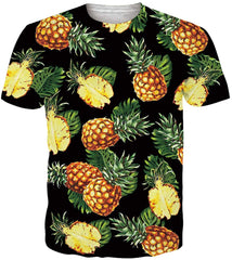 Mens T Shirts 3D Graphics Print Short Sleeve Funny Summer T Shirts Pineapple Black