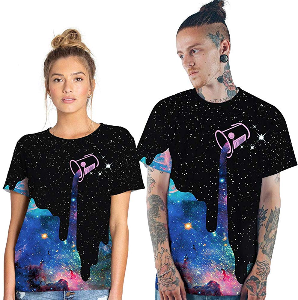Velynce Unisex Thin Shirts Stylish 3D Digital Printed Lion Skull Casual Personality T Shirts Couple Clothing Star Milk #41