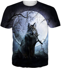 Men Women 3D Novelty Graphic T Shirts Short Sleeve Crewneck Tie Dye Tee Tops for Casual Forest Wolf