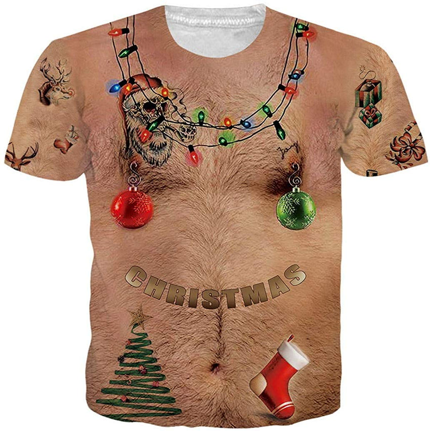 Men Women 3D Novelty Graphic T Shirts Short Sleeve Crewneck Tie Dye Tee Tops for Casual Ugly Christmas