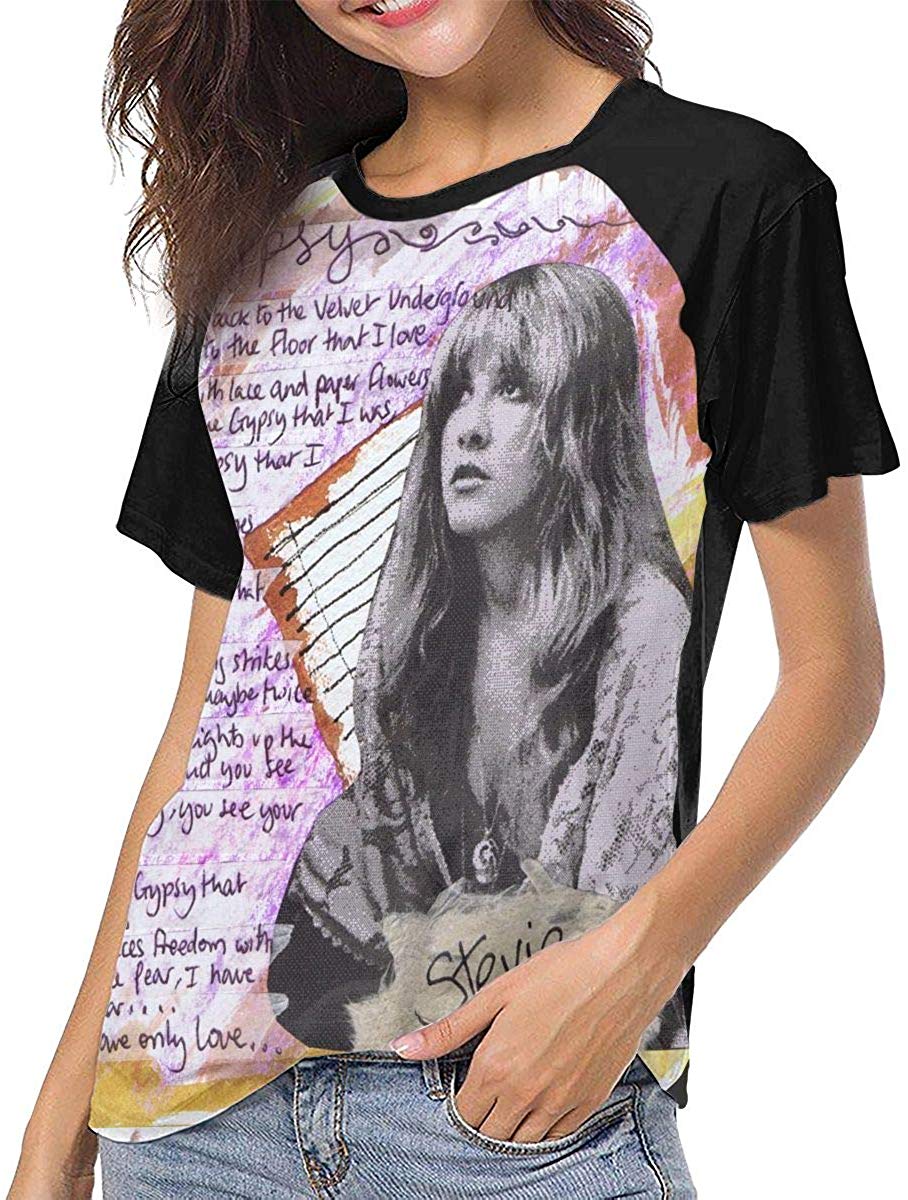 Back to The Gypsy That I was Womens 3D Print Baseball T Shirt Stevie Nicks Retro Raglan T Shirt Black Stevie Nicks 5