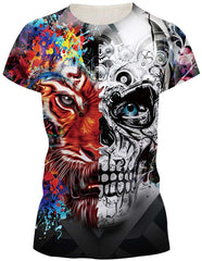 Unisex 3D Print Short Sleeve T Shirt Fashion Couple Tees Red Grey Skull